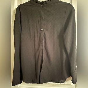 Black blouse with frilly neck from Banana Republic.